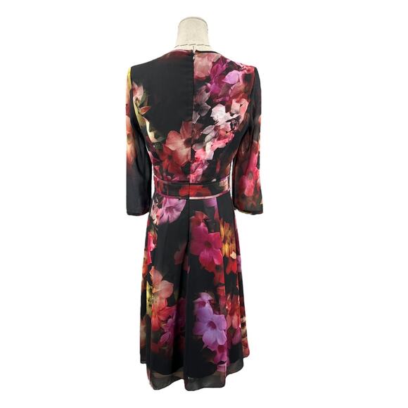 Ted Baker SAKINA Multicolor Floral Print 3/4 Sleeves Fit & Flare Dress Size 2 - Picture 3 of 11